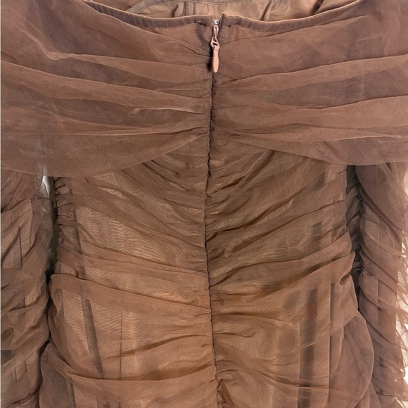 House of CB Anais Chestnut Tulle Ruched Off Shoulder Ruched Dress Medium - Picture 12 of 15